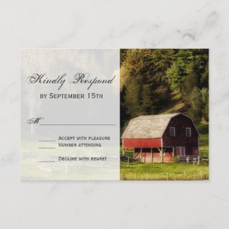 Landelijke Barn Trees Rustic Wedding RSVP-kaarten RSVP Kaartje