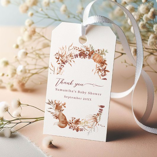 Landelijke Beige Bosvos Bedankt Cadeaulabel