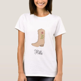 Landelijke beige laarzen met bloem t-shirt