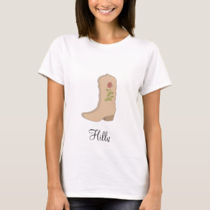 Landelijke beige laarzen met bloem t-shirt