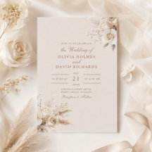Landelijke beige witte rozen trouwuitnodiging