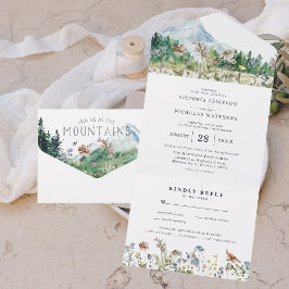 Landelijke Berg Wilde Bloem | Boho Bruiloft All In One Uitnodiging