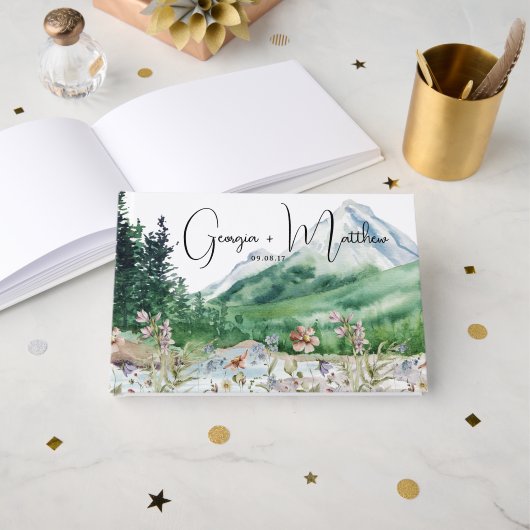 Landelijke Berg Wilde Bloem | Boho Bruiloft Gastenboek (Voorkant open)