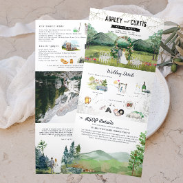 Landelijke bergbos bruiloft tri-fold uitnodiging