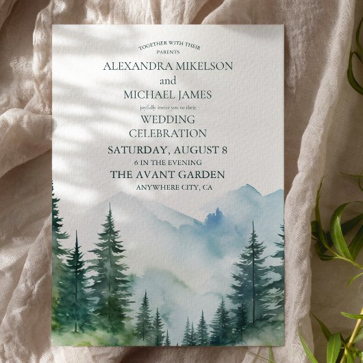 Landelijke bergbos groenblijvende boom bruiloft kaart