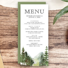 Landelijke bergbosbomen bruiloft menu