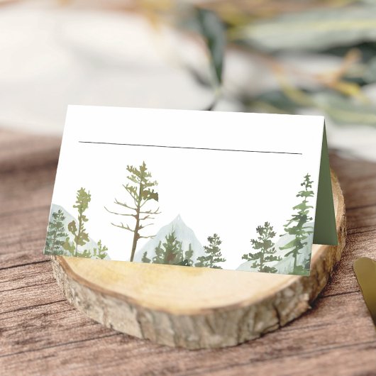 Landelijke bergbosbomen bruiloft plaatskaartje