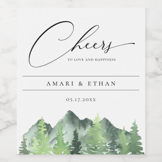 Landelijke bergbruiloft in het bos wijn etiket (Enkel label)