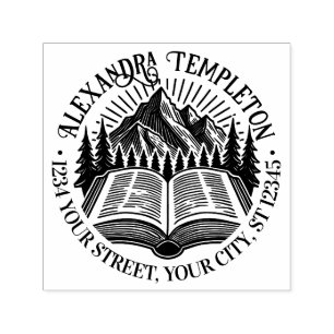 Landelijke bergen Bomen Zonnestralen Bibliotheek B Zelfinktende Stempel