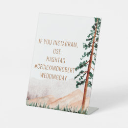 Landelijke Berglandschap Instagram Hashtag Reclamebord Met Voetstuk
