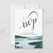 Landelijke bergmeer elegante script bruiloft RSVP kaartje (Voorkant)