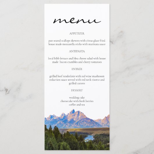 Landelijke bergmenukaarten menu (Voorkant)