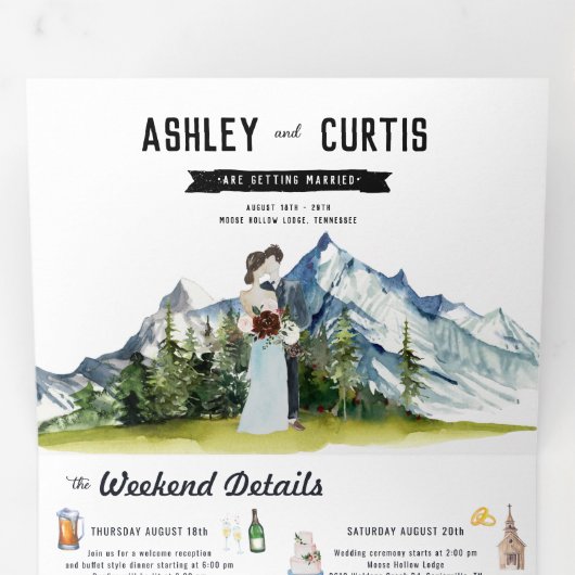 Landelijke bergtrouw-drievoudige uitnodiging (Binnenzijde eerst)