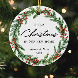 Landelijke besdenkrans Eerste kerst in nieuw huis Keramisch Ornament