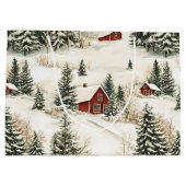 Landelijke Besneeuwde Bosdorp Rode Witte Kerstmis Groot Cadeauzakje (Achterkant)