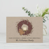 Landelijke bessenkrans rommelige kaars vrolijk feestdagenkaart (Staand voorkant)