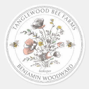 Landelijke Bij Imker Bloemen Bijenhouderij Honing Ronde Sticker
