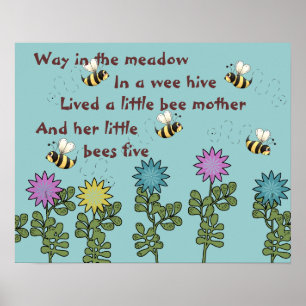 Landelijke Bijen en Bloemen Kindeerversje Poster