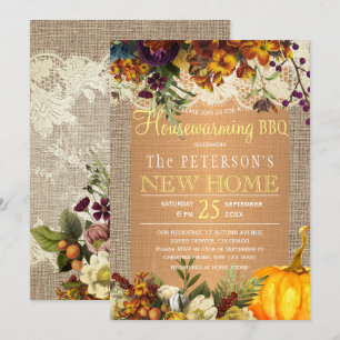 Landelijke bijtende herfst florale burlap huisverw kaart