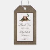 Landelijke bijtende monogramboom en bunkerbruiloft cadeaulabel (Voorkant)