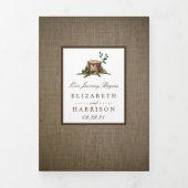 Landelijke bijtende monogramboom en bunkerbruiloft drieluik uitnodiging (Cover)