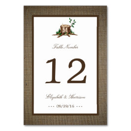 Landelijke bijtende monogramboom en bunkerbruiloft kaart