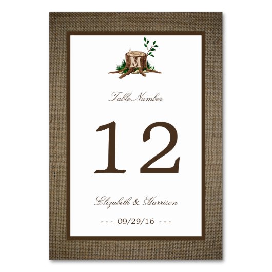 Landelijke bijtende monogramboom en bunkerbruiloft kaart (Voorkant)