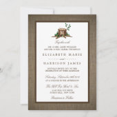 Landelijke bijtende monogramboom en bunkerbruiloft kaart (Voorkant)