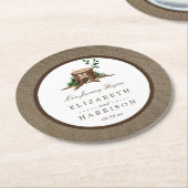 Landelijke bijtende monogramboom en bunkerbruiloft ronde kartonnen onderzetter (Gebogen)