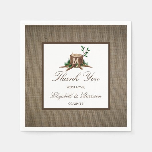 Landelijke bijtende monogramboom en bunkerbruiloft servet (Voorkant)