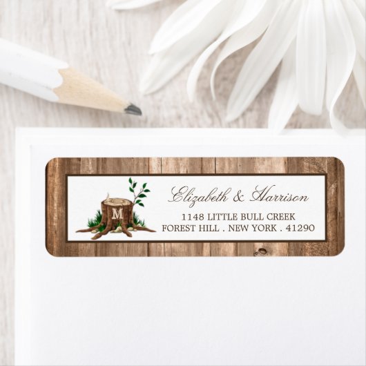 Landelijke bijtende monogrammen en houtwuwingen etiket (Insitu)