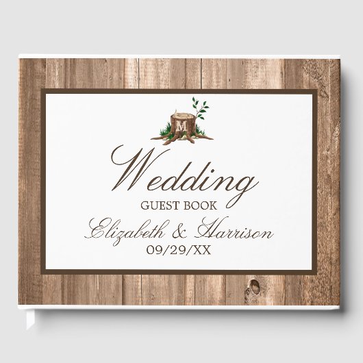 Landelijke bijtende monogrammen en houtwuwingen gastenboek (Voorkant)