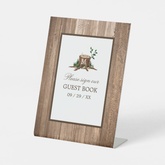 Landelijke bijtende monogrammen en houtwuwingen reclamebord met voetstuk (Voorkant)