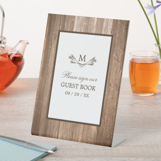 Landelijke bijtende monogrammen en houtwuwingen reclamebord met voetstuk (Insitu)