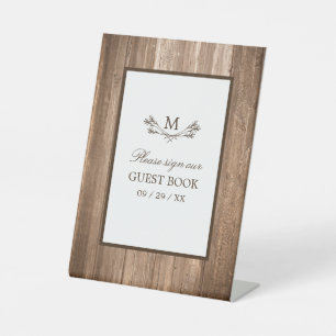 Landelijke bijtende monogrammen en houtwuwingen reclamebord met voetstuk