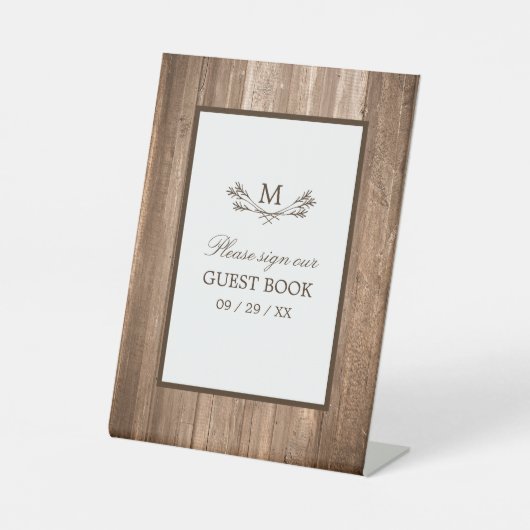 Landelijke bijtende monogrammen en houtwuwingen reclamebord met voetstuk (Voorkant)