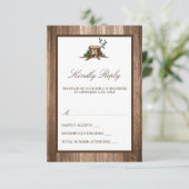 Landelijke bijtende monogrammen en houtwuwingen RSVP kaartje (Staand voorkant)