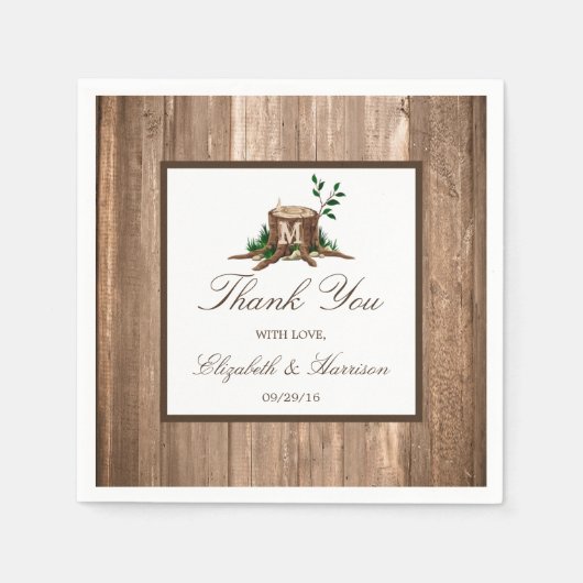 Landelijke bijtende monogrammen en houtwuwingen servetten (Voorkant)