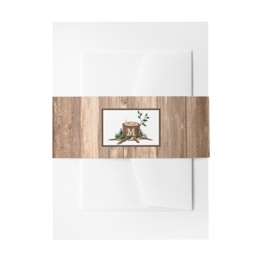 Landelijke bijtende monogrammen en houtwuwingen uitnodigingen wikkel (Voorkant Voorbeeld)