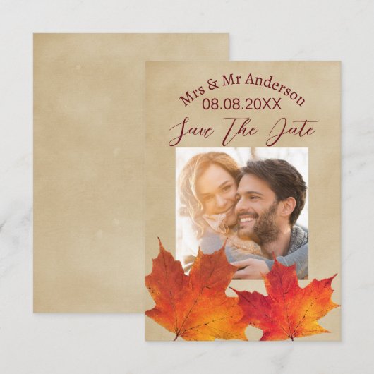 Landelijke Bladeren Herfst Bruiloft Save The Date (Voorkant / Achterkant)