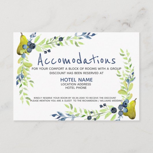 Landelijke blauwe bes Zomer Peer Waterverf Bloemig Informatiekaartje (Voorkant)