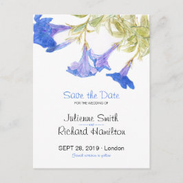Landelijke Blauwe Bloem Bruiloft Save the Date Pos Aankondigingskaart