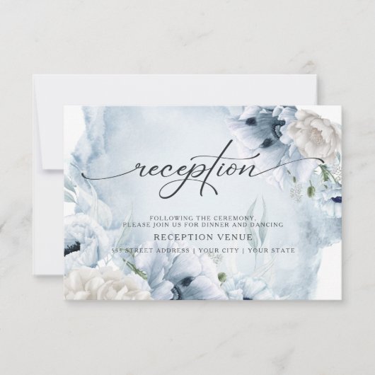 Landelijke Blauwe Bloemige Waterverf Ontvangst Uit Kaart (Voorkant)