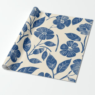 Landelijke Blauwe Botanische Bloemen Krachtige Ret Cadeaupapier