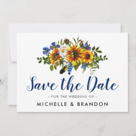 Landelijke blauwe en gele save the date