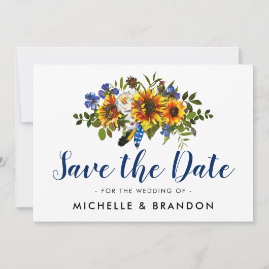 Landelijke blauwe en gele save the date (Voorkant)