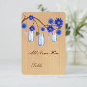 Landelijke blauwe metseljars tafel plaatskaart (Staand voorkant)