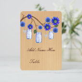 Landelijke blauwe metseljars tafel plaatskaart in  (Staand voorkant)