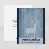 Landelijke Blauwe Rendier Kerstmis Feestdagenkaart (Voorkant / Achterkant)