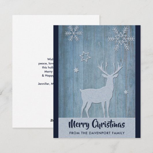Landelijke Blauwe Rendier Kerstmis Feestdagenkaart (Voorkant / Achterkant)